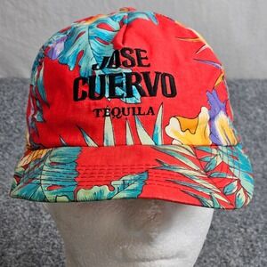 Vintage‎ 90s Jose Cuervo Tequila Hat Red Tropical Floral Cap Red Street Made USA